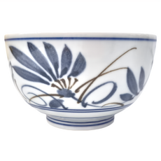 古染輪花4京丼碗, 日本產陶瓷碗, KR-40, 1個