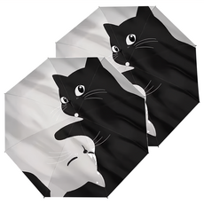 Well Life 悅生活 GoTrip微旅行 防曬遮雨晴雨傘 三折自動款 Set 2支, 黑白貓