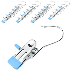 不鏽鋼掛勾夾 雙頭浸膠掛勾扁夾, 藍色, 20個