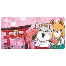 aibo 多功能防滑可擦洗皮革滑鼠墊 附綁環 好想兔 60x30x0.2cm 皮革防水防塵 底部絨毛防滑, 1個, 櫻花版