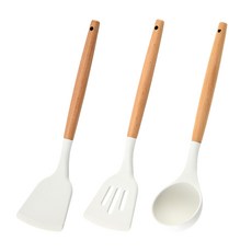 SUNORO 不沾鍋專用廚具 耐高溫食品級矽膠, 鍋鏟 + 湯勺 + 煎鏟, 1組, 白色