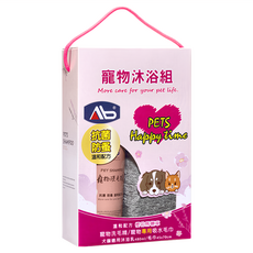 Ab 寵物沐浴組 舒緩敏感 添加洋甘菊金盞花 含寵物洗毛精+寵物專用吸水毛巾45*70CM, 480ml, 1組