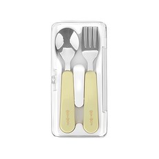 Dailylike 兒童不鏽鋼餐具組 湯匙+叉子, 酪梨綠, 1組