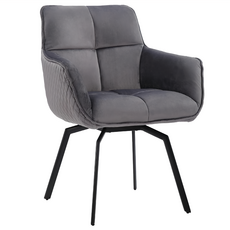 E-home Chris克里斯絨布扶手旋轉休閒餐椅，灰色，360度旋轉，舒適絨布，時尚簡約, 1個