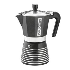 PEDRINI Infinity 義式摩卡壺 6杯 黑色 輕鬆製作香醇濃郁咖啡, 1個