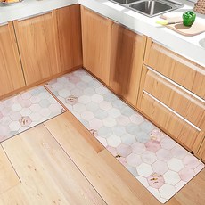 PVC防油防水皮革地墊 短款 PU皮革 PVC皮革材質 45x120 45x150尺寸 厚度約5MM, 75 x 45cm, 六邊大理石紋少女粉, 1個