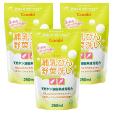 Combi 康貝 寶寶餐具蔬果洗潔液補充包, 天然椰子油+柑橘油配方, 0個月寶寶適用, 無磷無色素, 250ml, 3包