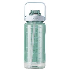 魔小物 超大容量彈蓋吸管刻度透明運動水壺, 綠色, 2L, 1個