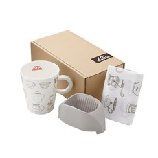 KALITA 咖啡馬克濾杯組合 大象灰 陶瓷材質保溫效果佳 含濾杯/馬克杯/擦手餐巾, 1組