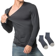 MI MI LEO 台灣製輕刷毛保暖衣+竹炭保暖除臭氣墊襪 1組, 深灰