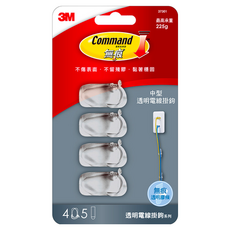 3M Command 無痕 透明中型電線掛鉤 #37301, 透明, 1組