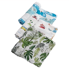little unicorn 純棉紗布巾 搖滾海洋 三入組 寶寶紗布浴巾, 120 x 120cm