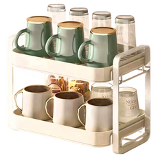 拍平方 輕奢瀝水杯架 珍珠白 瀝乾置放, 2層, 1個