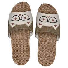 眼鏡貓 亞麻舒適室內拖 2雙 男女款, 咖色, 大(44~45)