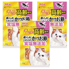INABA CIAO 啾嚕 食鹽無添加 柴魚片 高齡貓用 日本國產品 蓬鬆薄片, 鰹魚口味, 40g, 3包
