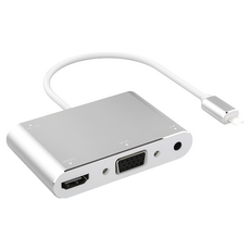 UniSync 蘋果 iPhone/iPad lightning 轉 HDMI/VGA MHL影音轉接器，支持音源輸出，鋁合金外殼，高清1080P，即插即用, 1個
