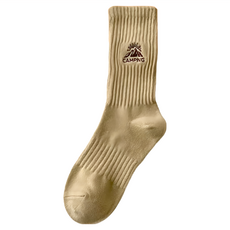 Suxinaimin 文青露營 個性時尚 雪山刺繡 長襪 Set 6, 棉+聚酯纖維, 卡其, 全長26cm