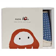 nIZio 小蘑菇天然棉紗浴巾 10週年紀念版 - 丹寧藍/點, 110x120cm, 100%棉, 1條