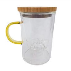 觀山泡茶杯, 500ml, 耐熱玻璃, 帶竹蓋, 金色手柄, CAKN0159L, 1個