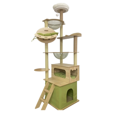DYY dog&cat 原木加大底座 4way 貓窩/貓跳台 ZM04, 綠色, 穩固安全, 多功能, 1個