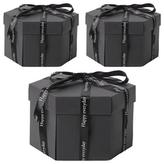 六邊精品禮物爆炸盒DIY半成品 附緞帶 顏色隨機 生日情人節禮物, 3個