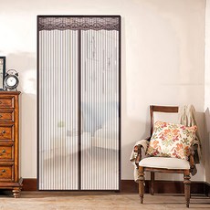 半島良品 魔術膠靜音磁吸防蚊門簾, 印花 條紋咖