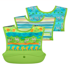 美國 green sprouts 小綠芽 魔鬼氈雙面防水圍兜 大開口防食物掉落圍兜 歡樂斑馬 易清洗, 3件, 1組