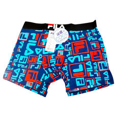 FILA 斐樂 男款印花涼感抗菌平口內褲, 立體剪裁, 輕薄透氣彈性吸排, L, 藍色