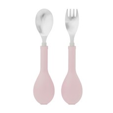 FlipGo 翻滾吧湯叉組 304食品級不鏽鋼 聚丙烯PP 適用於36個月以上兒童, 湯匙 + 叉子, 氣質粉, 2入