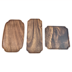 良瑞軒有限公司 胡桃木造型餐盤組 包含花邊盤 28x18x1.5cm 蘇窗盤 30x13x1.5cm 耳型盤 20x20x1.5cm, 耳型盤 + 蘇窗盤 + 花邊盤, 胡桃木, 1組