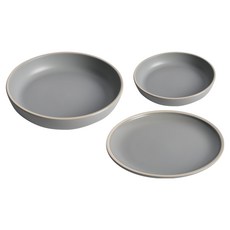 Homely Zakka 啞光磨砂陶瓷餐盤碗餐具3件組, 莫蘭迪灰, 1組