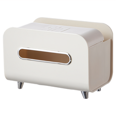 SUnORO 面紙套 桌上型置物紙巾盒 鍍銀設計 四角防滑, 奶油白