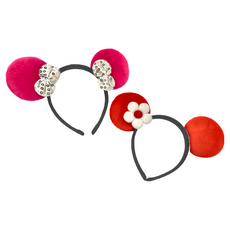 摩達客 COSPLAY派對頭飾 小花米奇米妮耳朵造型髮箍 2入, 粉色 + 紅色, 1組