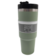 304不鏽鋼雙飲車載冰霸杯 附PP吸管 乃豆綠 890ml, 1個