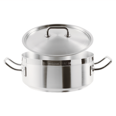 sambonet Professionale 不鏽鋼雙耳淺湯鍋 附蓋 28cm 6.7LT, 銀色, 1個