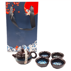 小提袋茶具禮盒 陶瓷材質, 7B, 深藍外袋天幕窯變, 1組