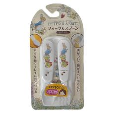 EDISON mama KJC 嬰幼兒學習餐具組, 叉子 + 湯匙 + 收納盒, 彼得兔, 1組