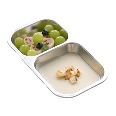 Simvola 方形不鏽鋼分食餐盤 2格 便攜, 1個, 銀色