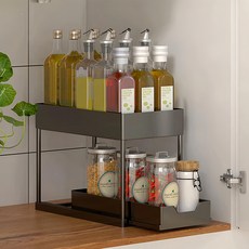 德利生活 抽拉式下水槽置物架 雙層單抽, 40 x 22 x 33cm, 1個