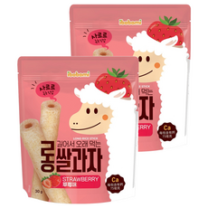 ibobomi 長米棒 草莓味, 適合6個月以上的寶寶, 精選韓國優質原料, 非油炸安心零食, 不添加鹽、糖及任何化學添加劑, 草莓, 30g, 2包