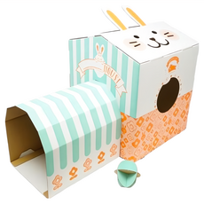 mini animan 兔屋折疊遊玩箱 容易組裝的瓦楞紙屋 寵物兔生活居住玩耍, 1個