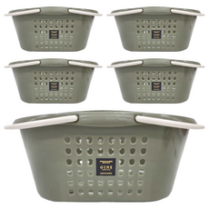 GINII 基尼多功能衛浴橢圓提籃 10L容量 MIT台灣設計製造, M(34.7 x 24.6 x 15.6cm), 莫蘭迪綠, 5個