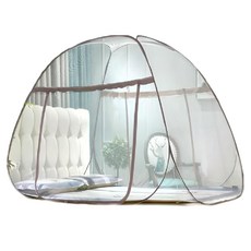 雲朵邊蒙古包 有底部 單門 網紗/滌綸/高彈力鋼絲支架, 100 x 190cm, 淺灰色