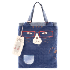 kUSUgURU JAPAN 日本眼鏡貓 NEKOMARUKE貓丸系列 貓掌口袋造型手提包, 藍色