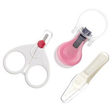 FARLIN 新生嬰兒安全清潔3件組 放大鏡指甲剪 + 專用剪刀 + 衛生鑷子, 1組, 粉色