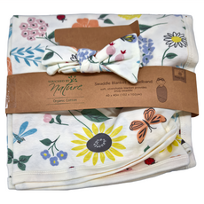 HUDSON BABY 有機棉嬰兒抱毯包巾毯 + 髮帶組, 包巾毯102 x 102cm 髮帶0~6個月, 蝴蝶花園