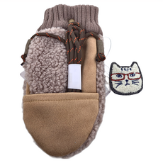kUSUgURU JAPAN 日本眼鏡貓 NEKOZAWA貓澤 Boa連指手套小袋包 手拿包 證件袋 背帶可調, 咖啡色