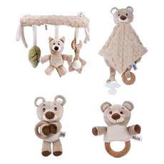 新生兒禮盒 四合一 精裝版, 環保PP 絨毛, 適用年紀 0~5歲, 不適用, 卡其色