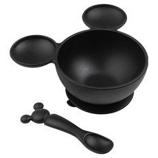 BUMKiNS 寶寶白金矽膠餐碗組, 碗+湯匙, 黑色米奇, 1組