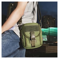 E.City 復古風防潑水運動休閒三用騎行手機挎包 牛津布材質 重量約170g, 19 x 15 x 5.5cm, 綠色, 1個